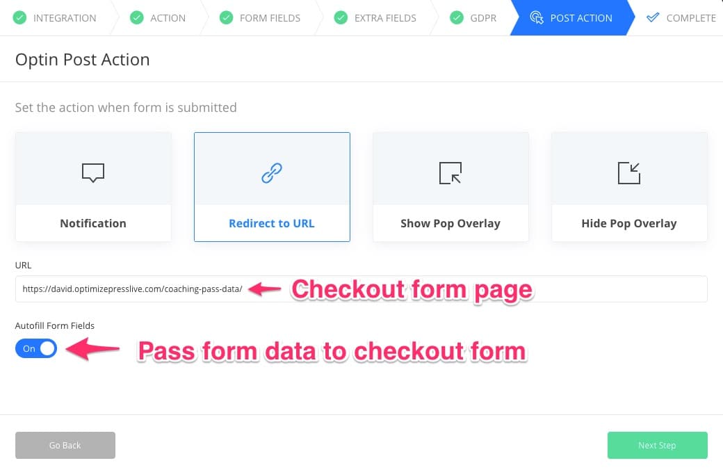 Use Optin forms to pass form data to checkout