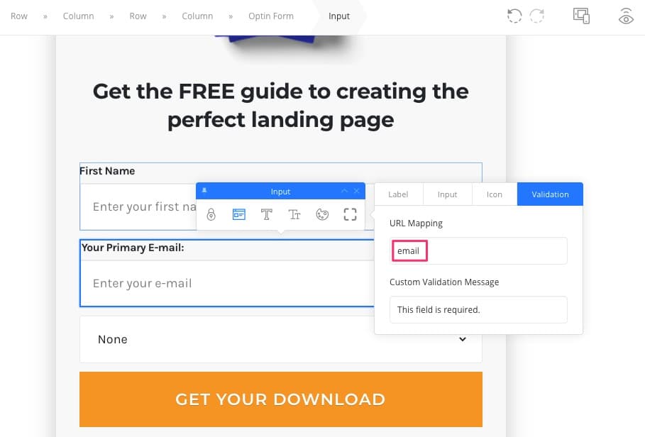 Showing the URL Email Field