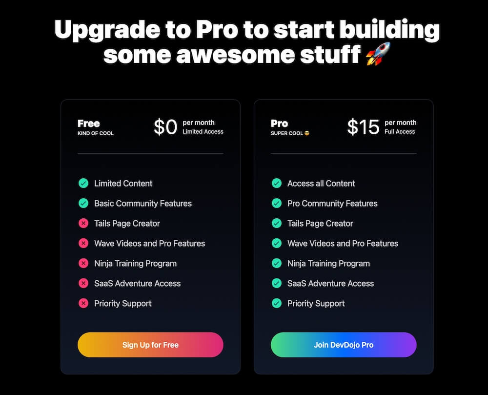 DevDojo Freemium Pricing DevDojo Freemium Pricing