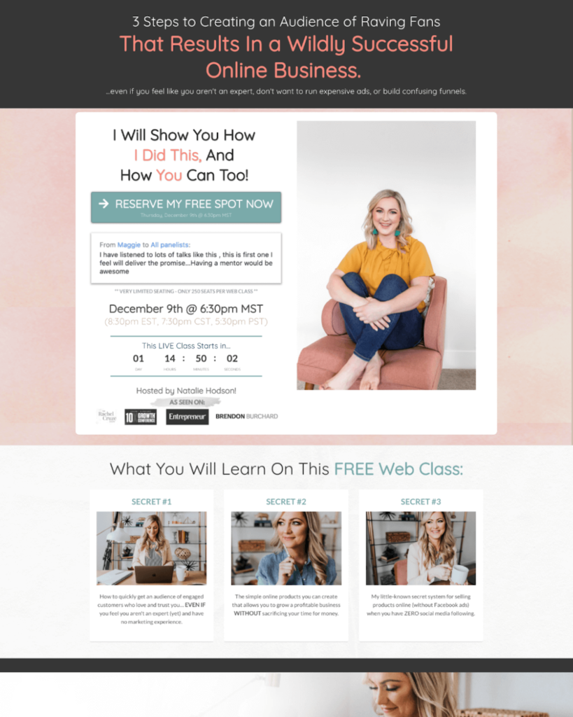 Natalie Hodson webinar landing page