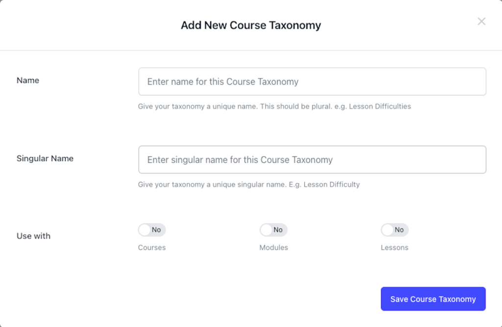 Add Course Taxonomy Add Course Taxonomy
