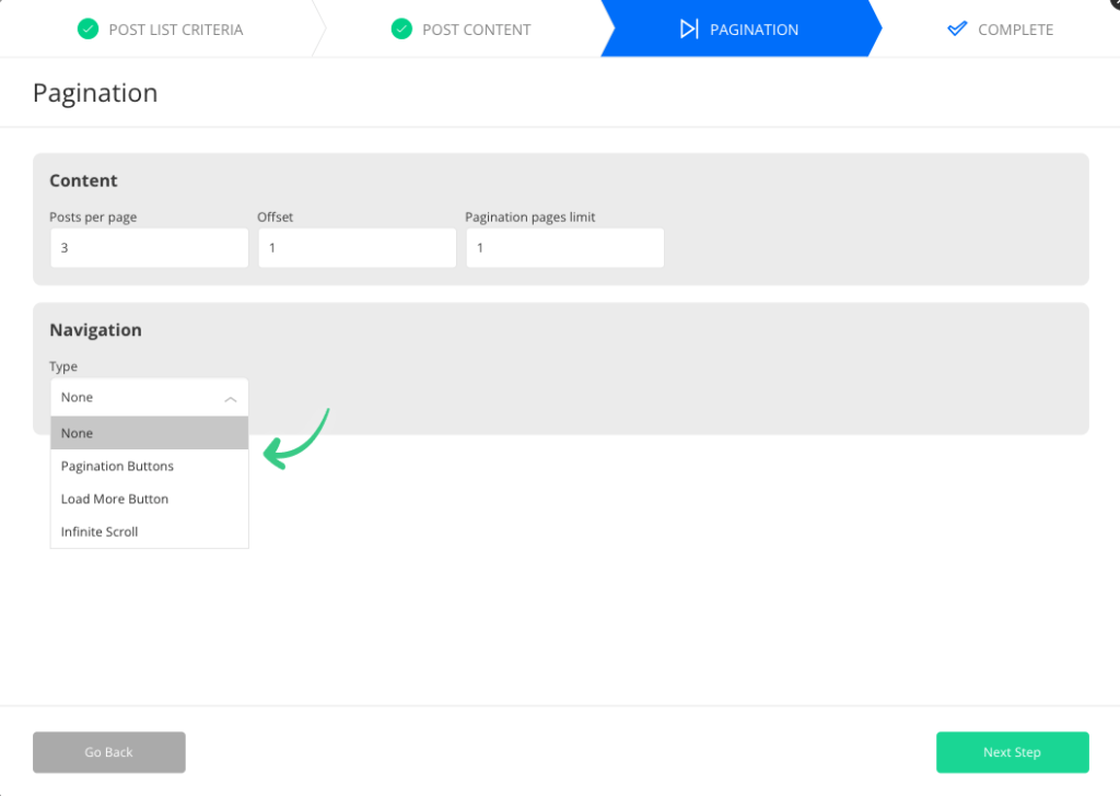 Pagination Settings Pagination Settings