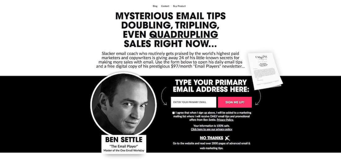 Ben Settle Lead Generation Landing Page