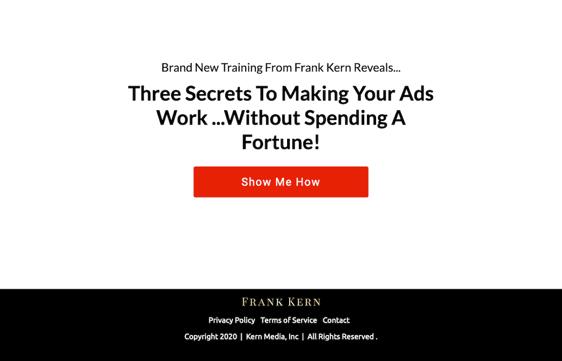 Frank Kern Lead Generation Landing Page
