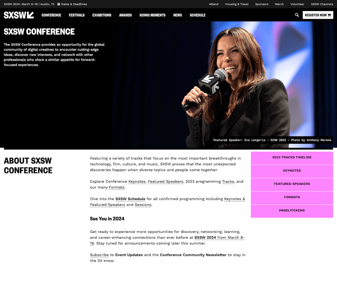 SXSW Event Landing Page