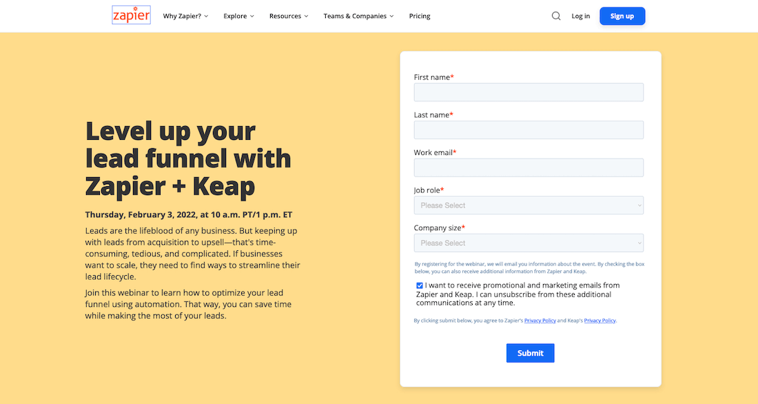 Zapier Lead Generation Landing Page