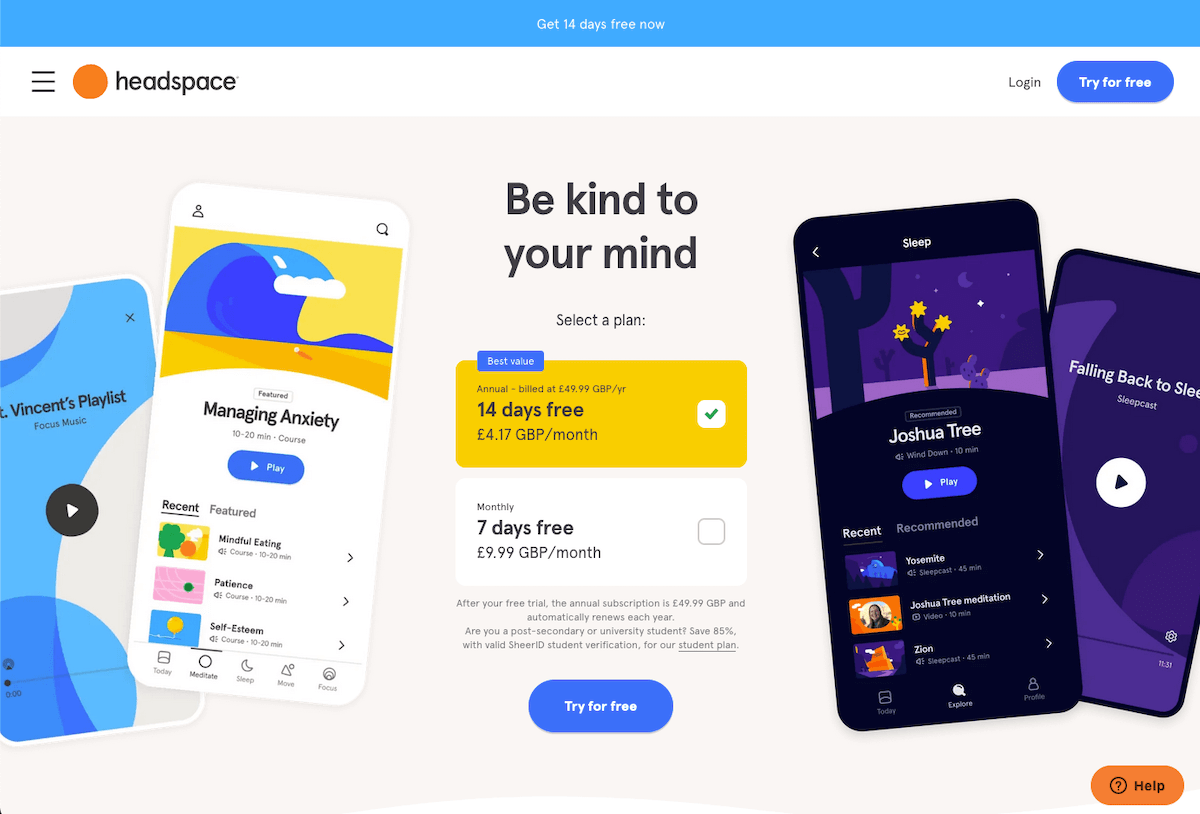 Headspace Membership Site Examples