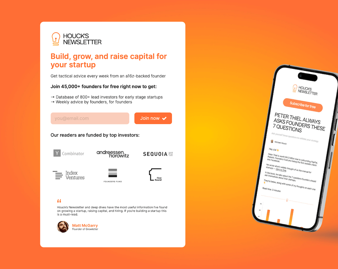 Houcks Newsletter lead generation landing page