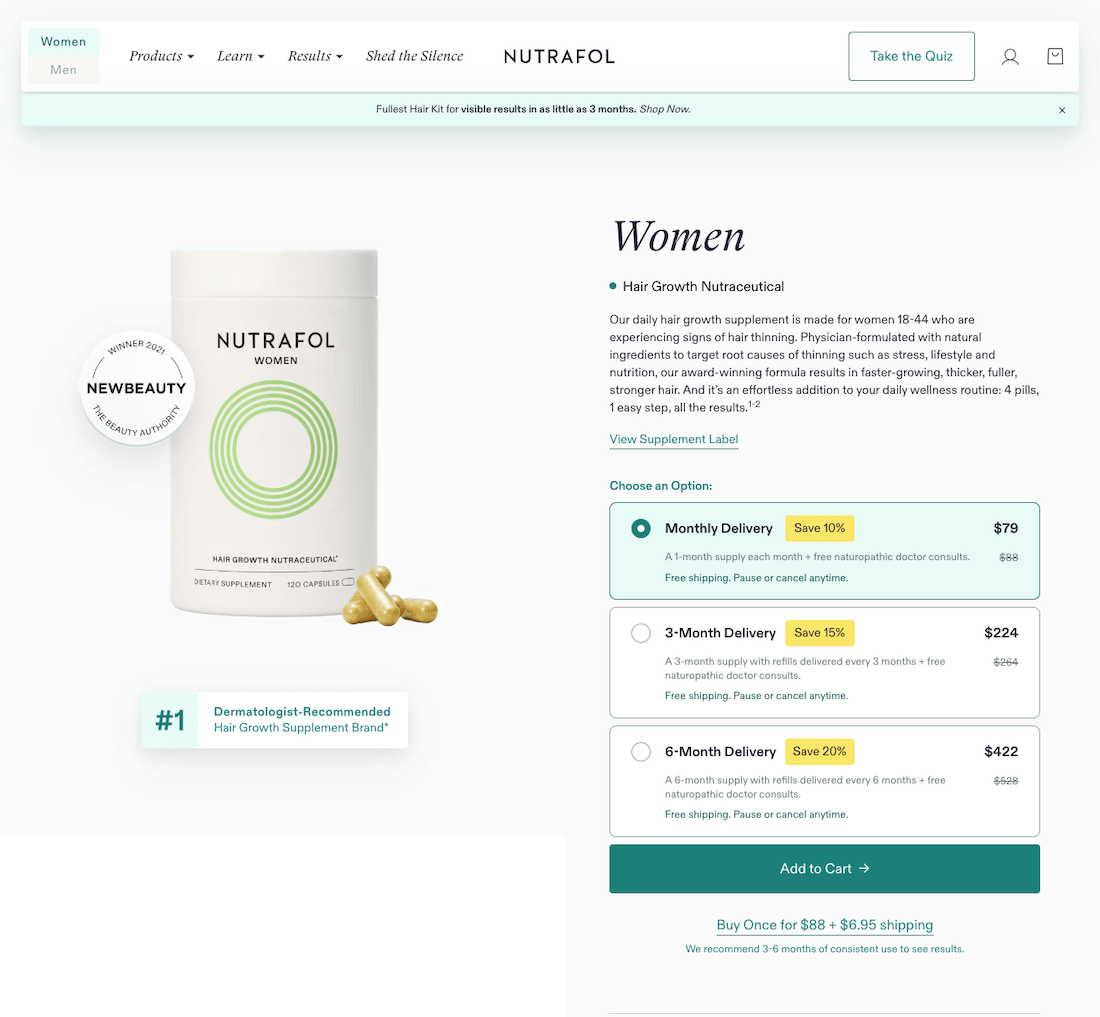 Nutrafol Ecommerce Landing Page