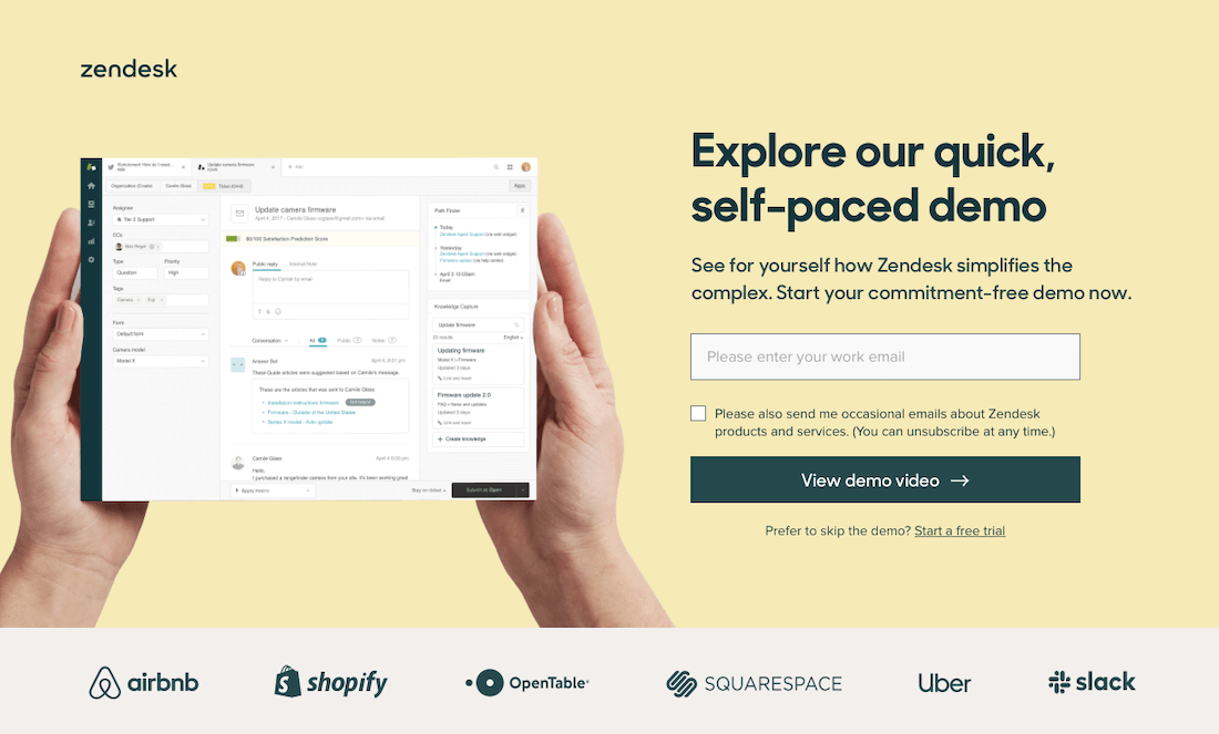 Zendesk Lead Generation landing page