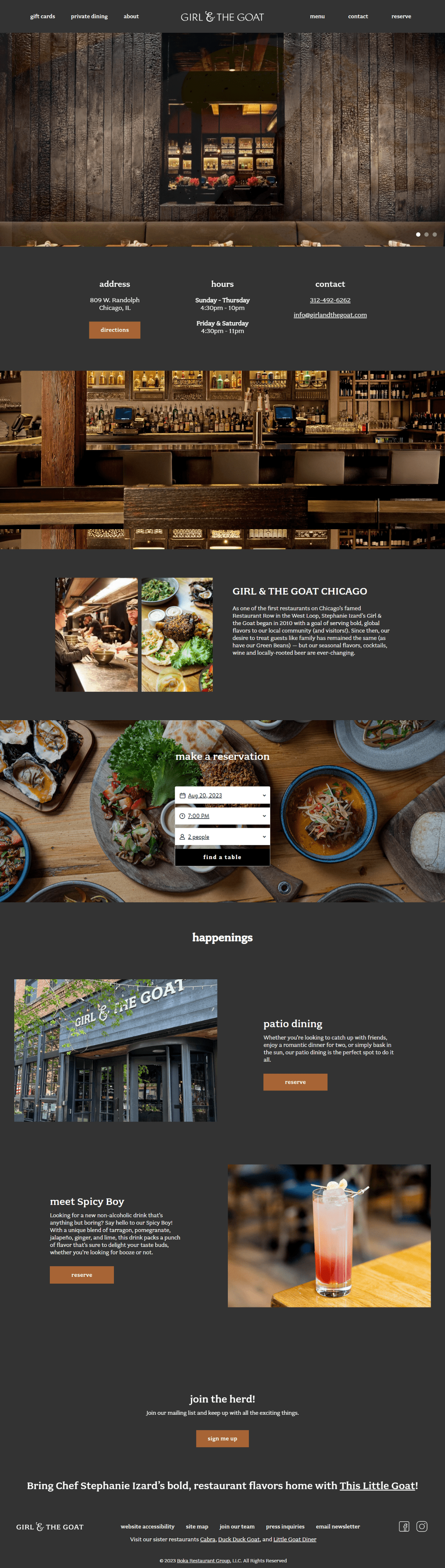 Girl & The Goat Restaurant Food & Drink Landing Page