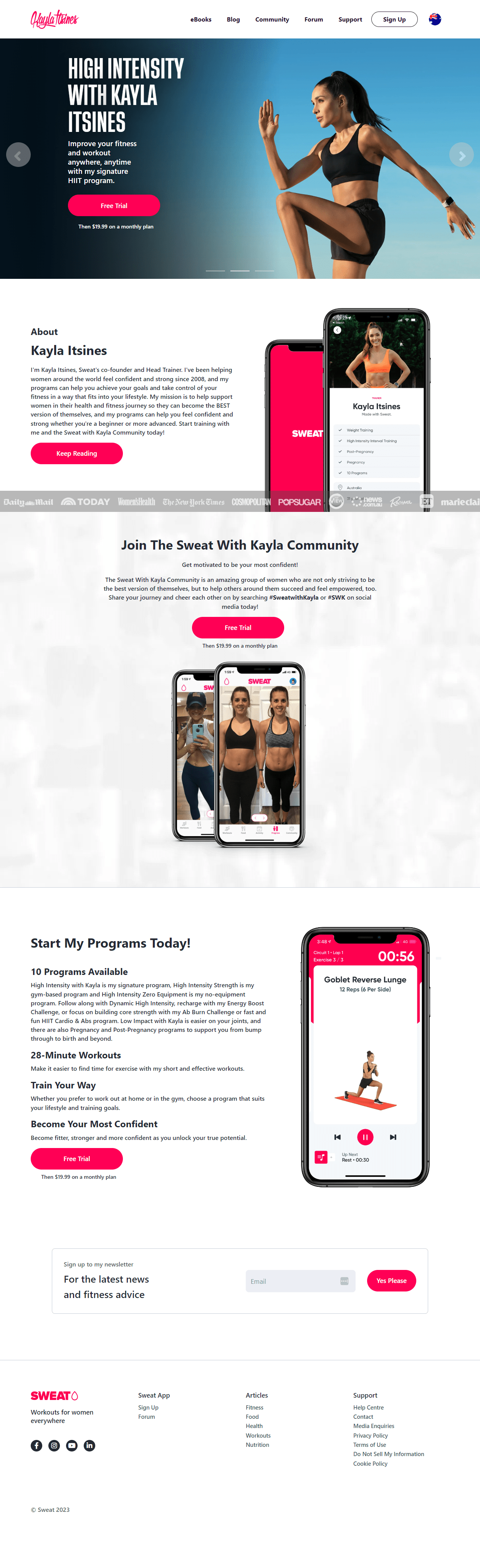 Kayla Itsines Personal Trainer Landing Page