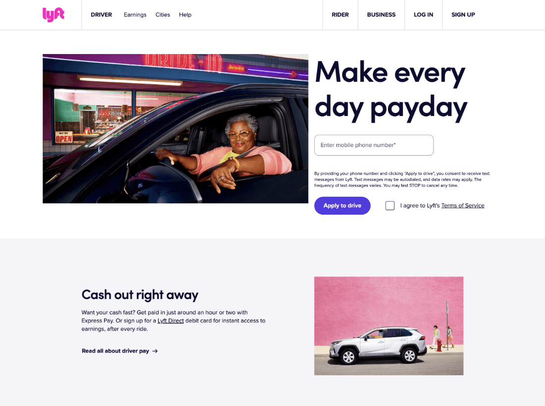 lyft creative landing page