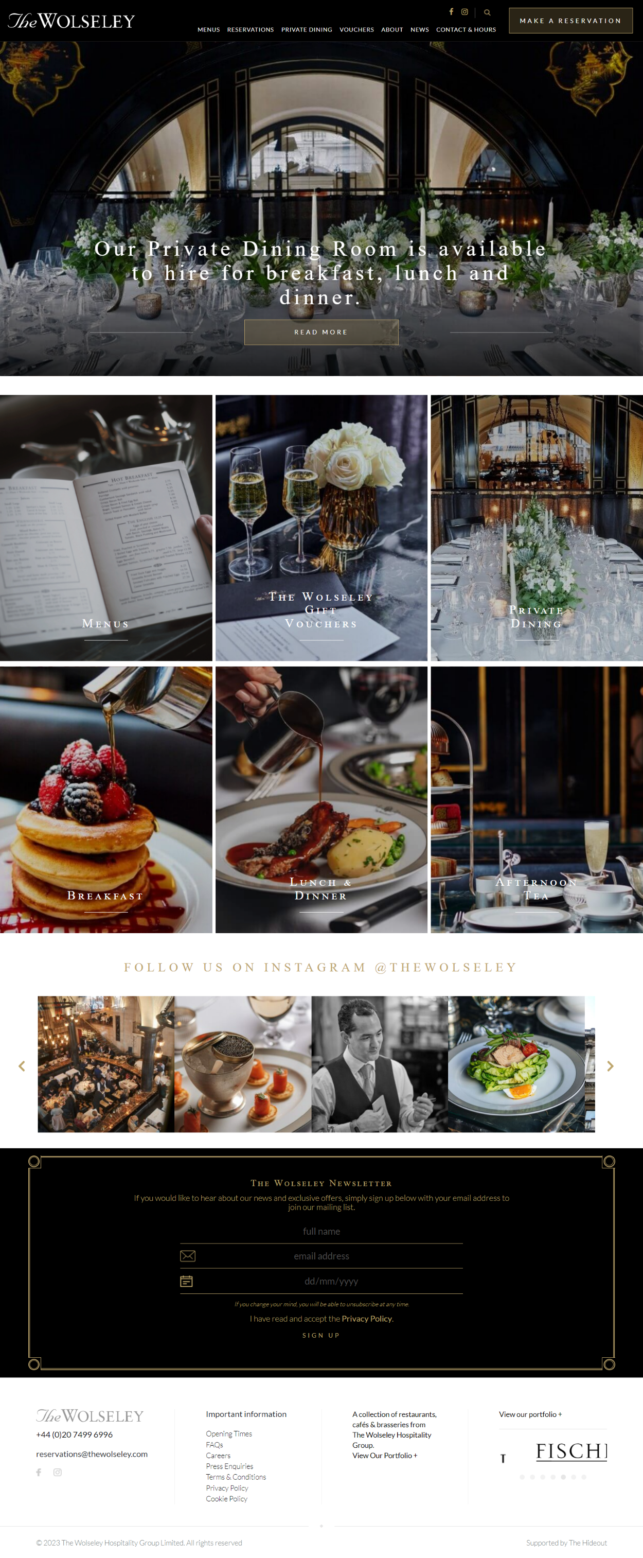 The Wolseley Restaurant Landing Page