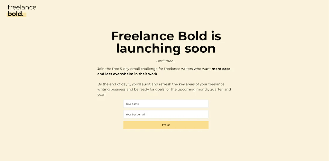 Freelance Bold Coming Soon Landing Page Example
