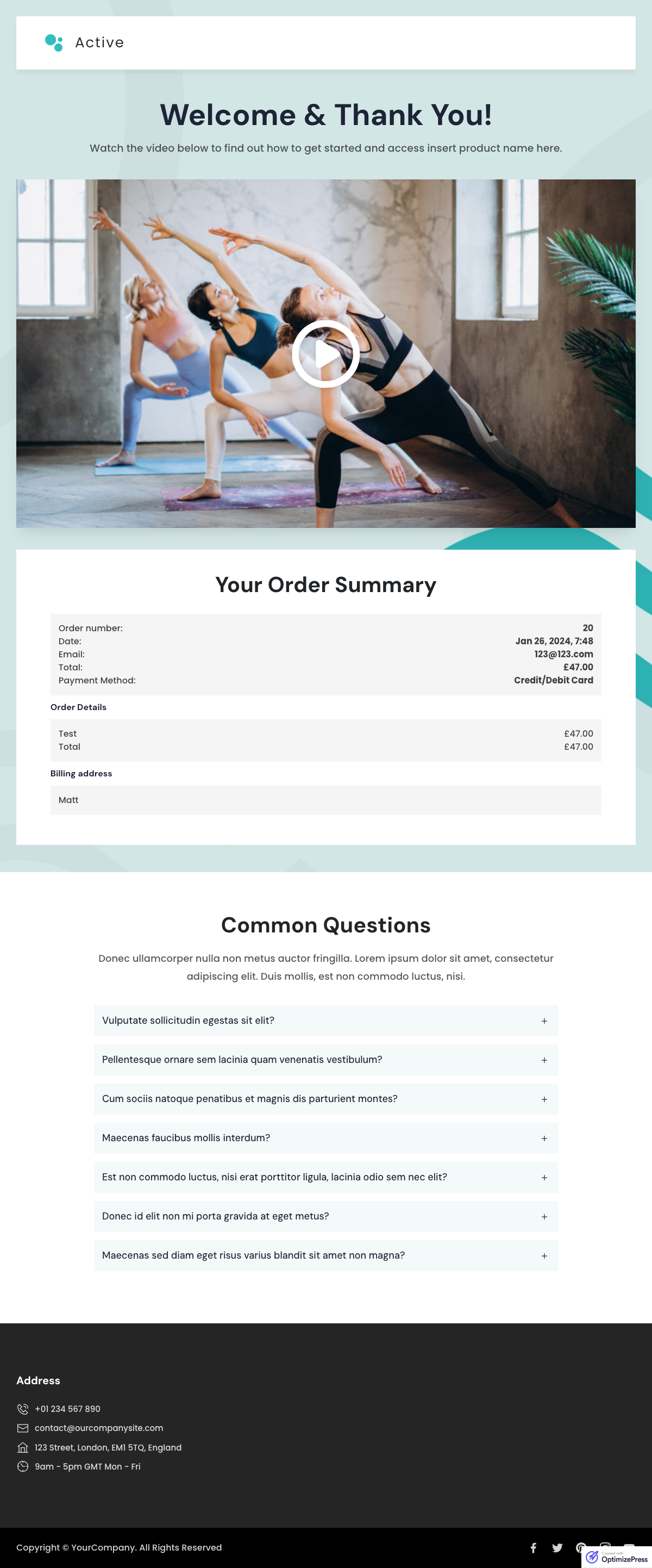 Active Order Summary - OptimizePress