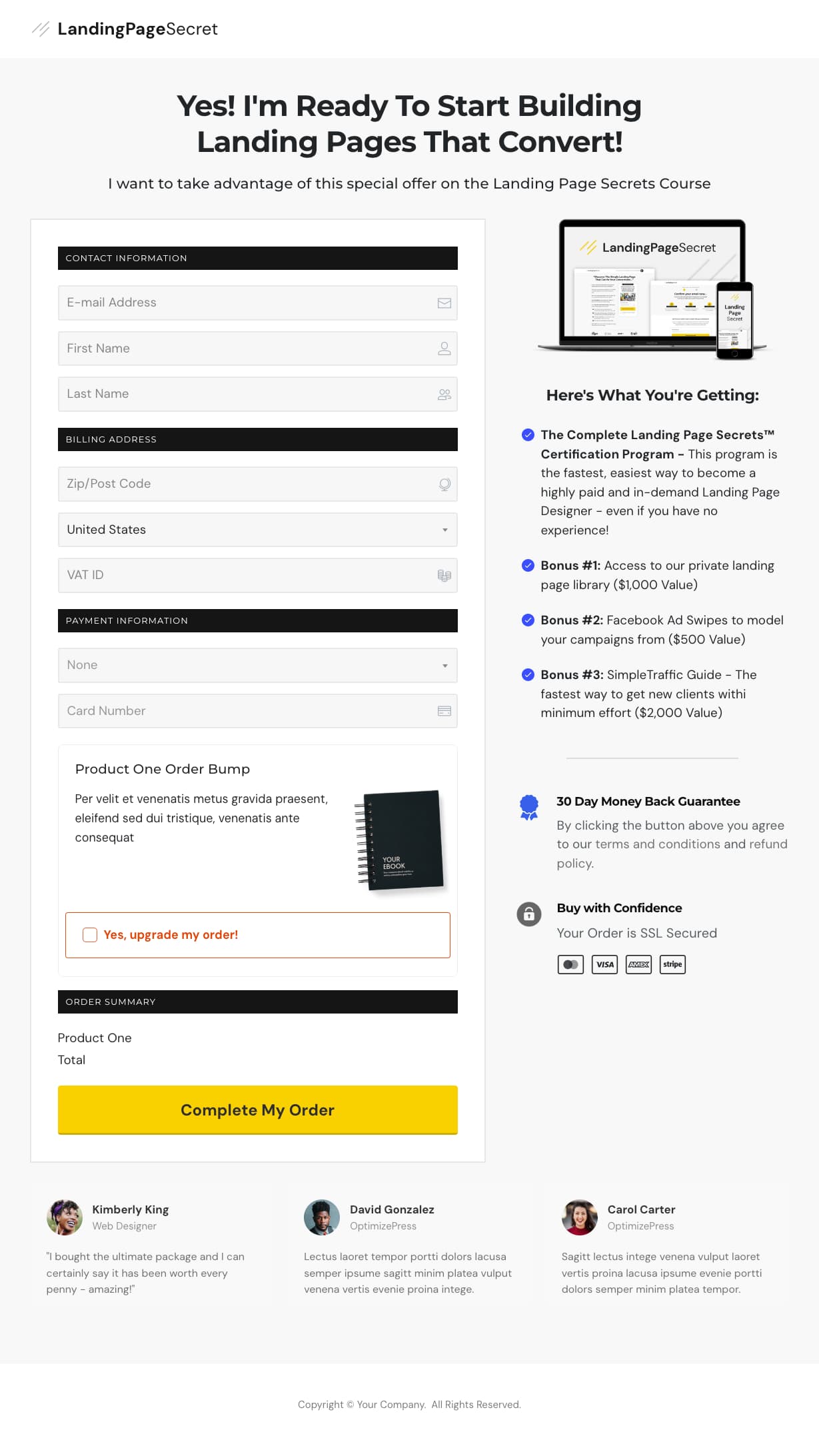 LandingPageSecret Checkout Page