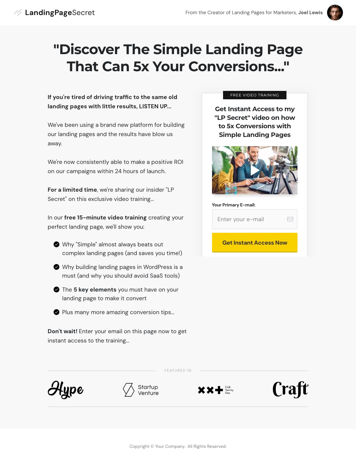 LandingPageSecret Free Video Training Optin