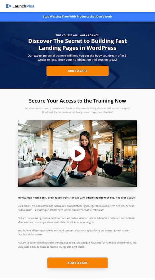 LaunchPlus Sales Page (On Page Checkout)