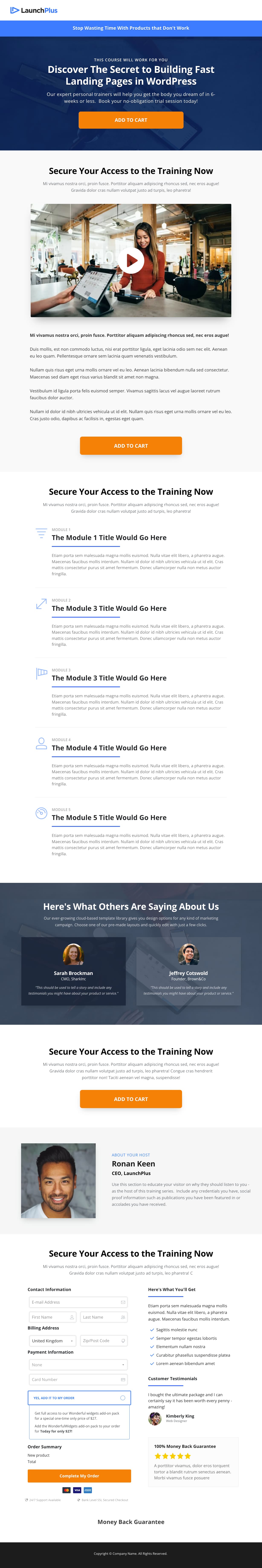 LaunchPlus Sales Page (On Page Checkout)