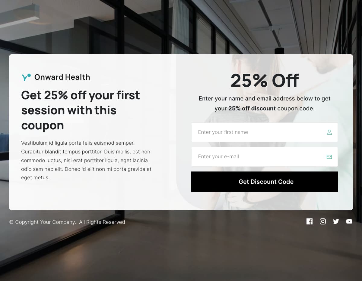 Onward Business Landing Coupon Page