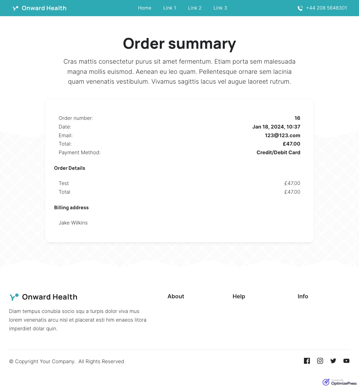 Onward Business Order Summary Page - OptimizePress