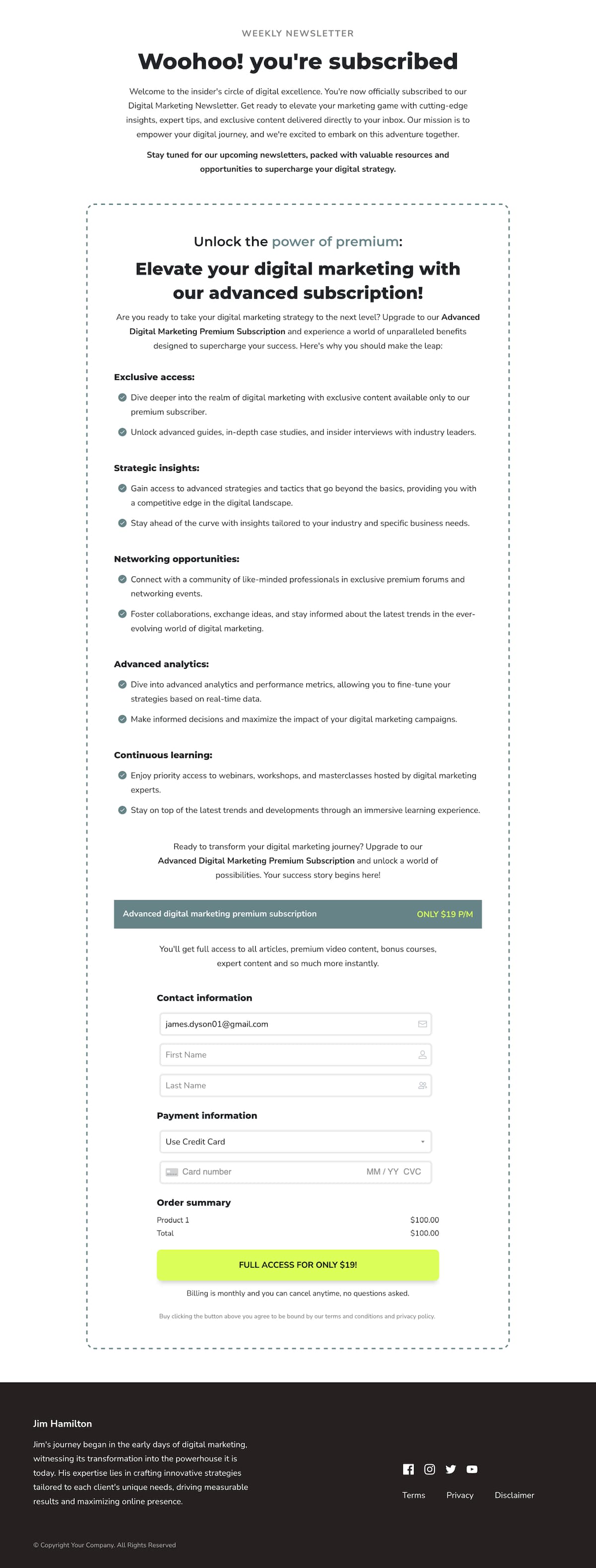 Marketing Newsletter Thank You Page