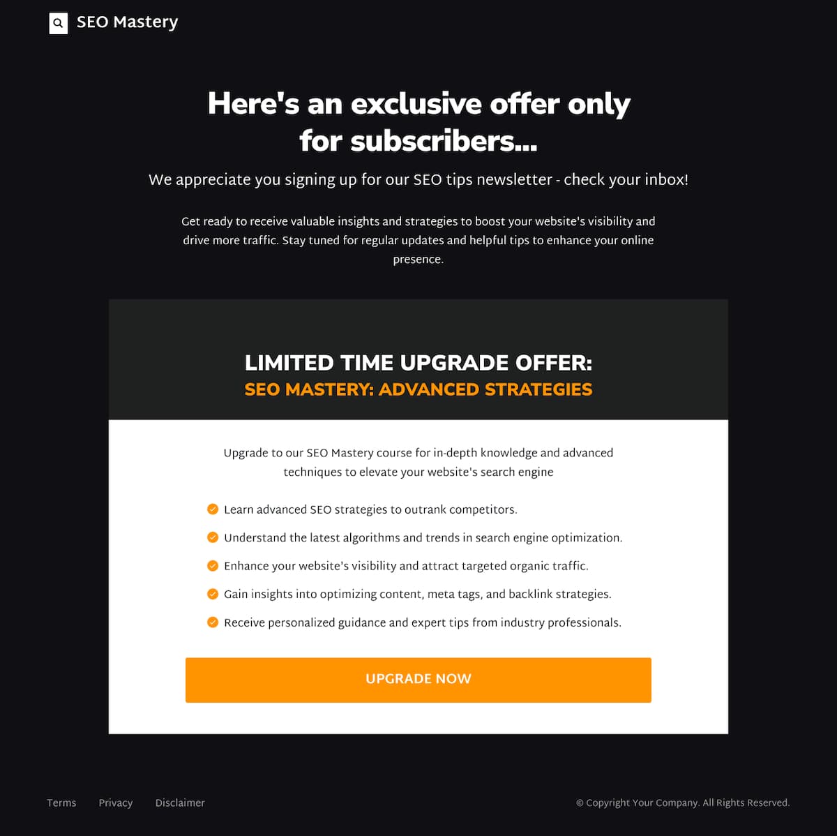 SEO Newsletter Thank You Page