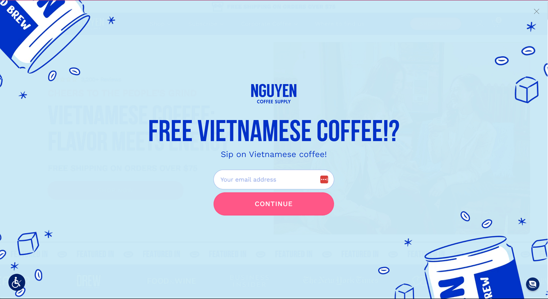 Nguyen Coffee Supply - Exit Intent Popup Examples