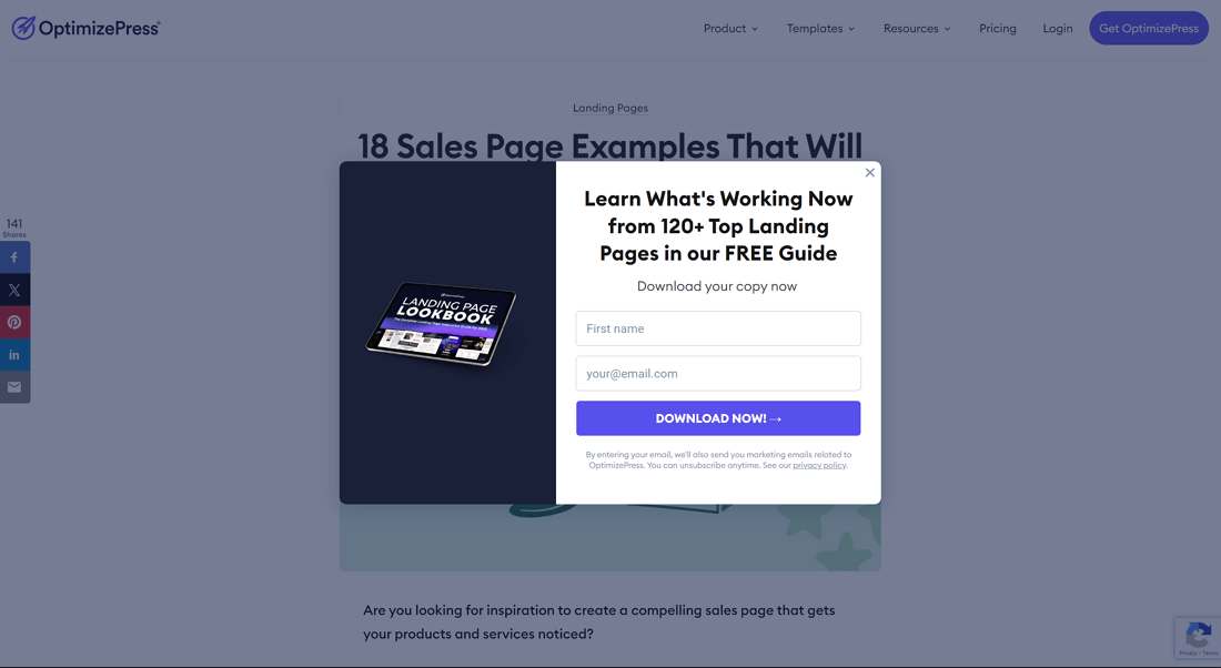 Optimizepress - Exit Intent Popup Examples