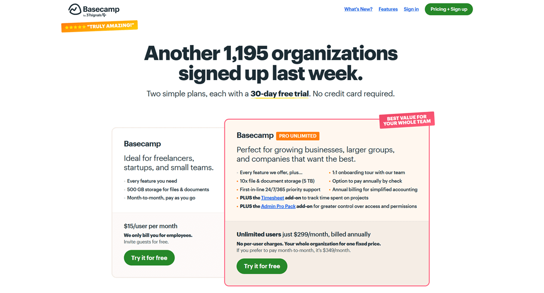 Basecamp - Pricing page examples Basecamp - Pricing page examples