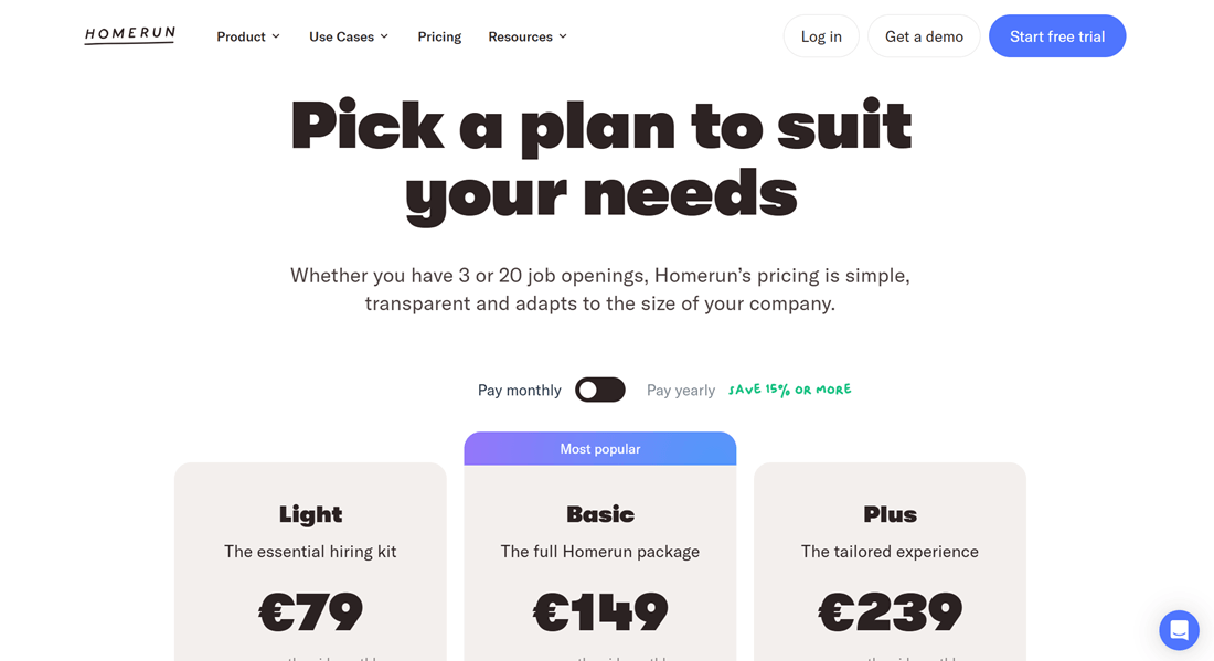 Homerun - Pricing page examples Homerun - Pricing page examples