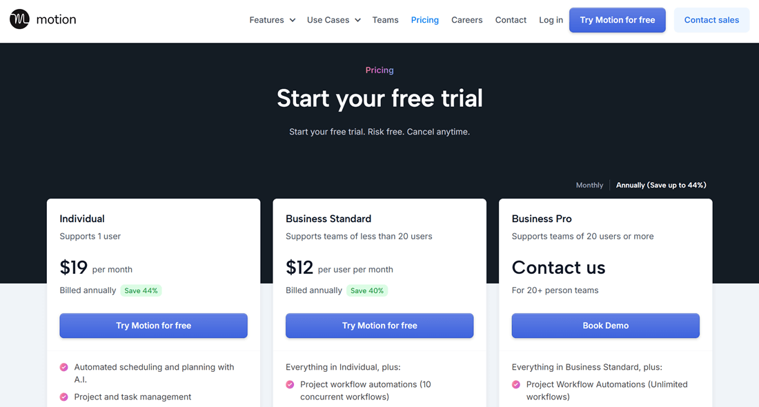 Pricing page - Motion Pricing page - Motion