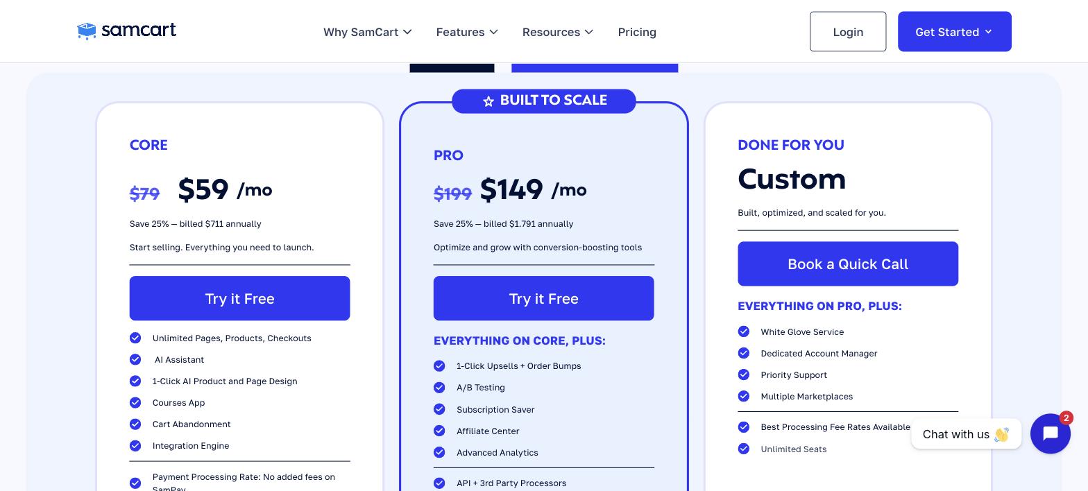 SamCart pricing plans in 2026 - GoHighLevel alternative