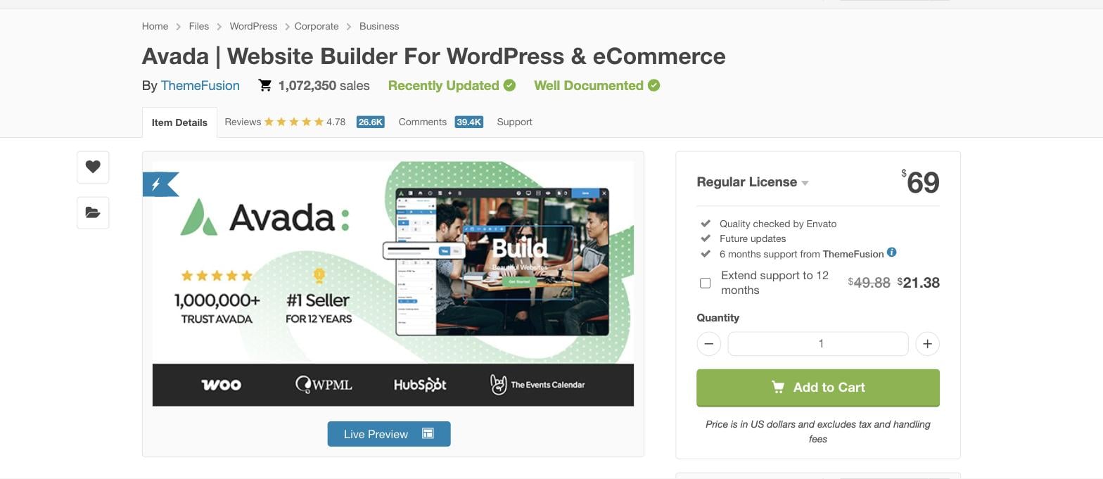 Avada regular licence price on ThemeForest Avada regular licence price on ThemeForest
