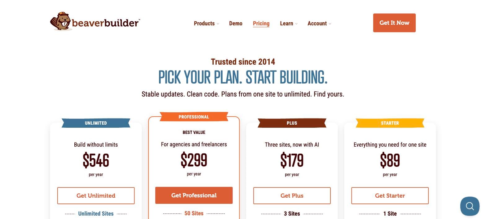 Beaver Builder pricing: Starter, Plus, Professional and Unlimited plans Beaver Builder pricing: Starter, Plus, Professional and Unlimited plans