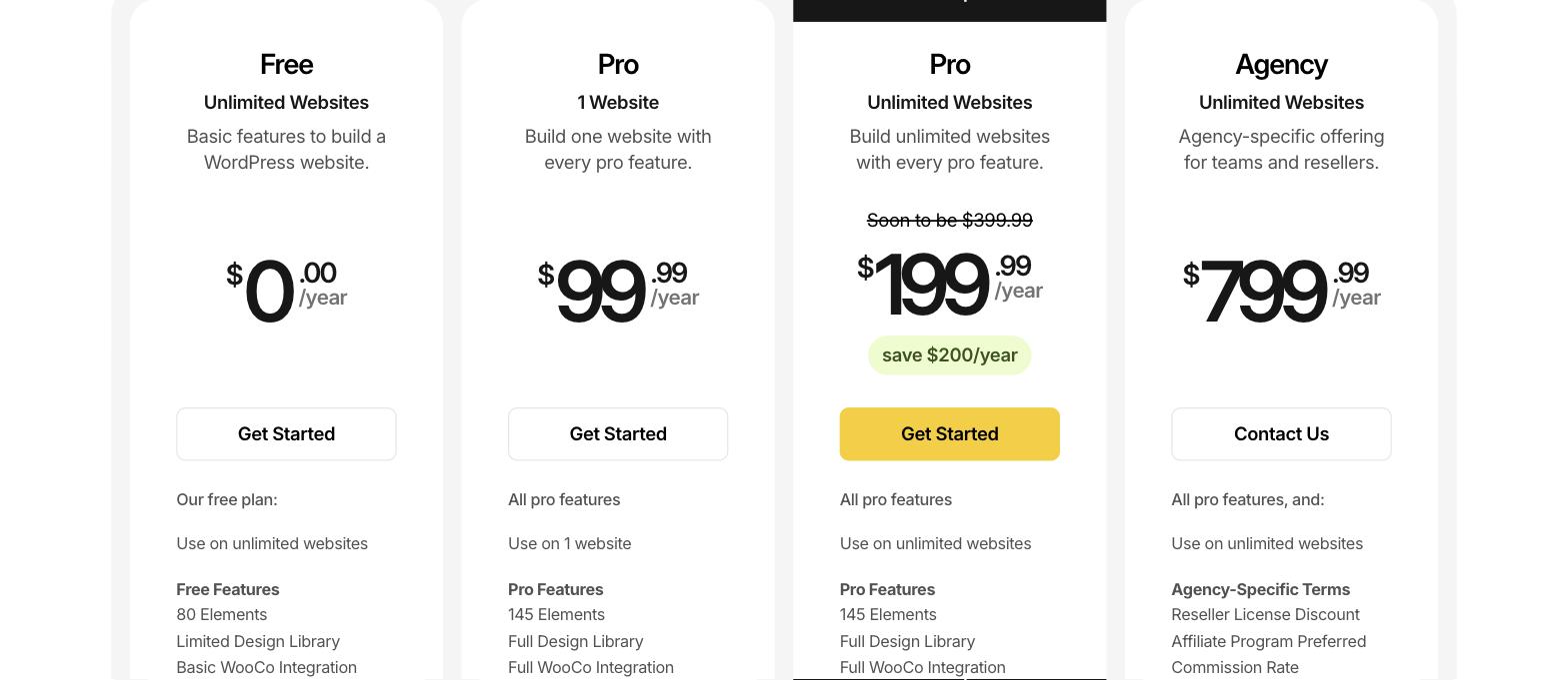 Breakdance pricing showing Free, Pro and Agency plans Breakdance pricing showing Free, Pro and Agency plans