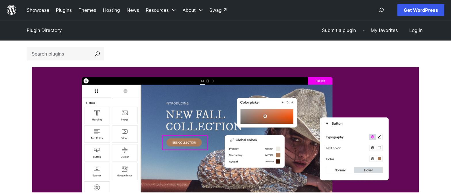 Elementor editor shown on its WordPress.org plugin page Elementor editor shown on its WordPress.org plugin page