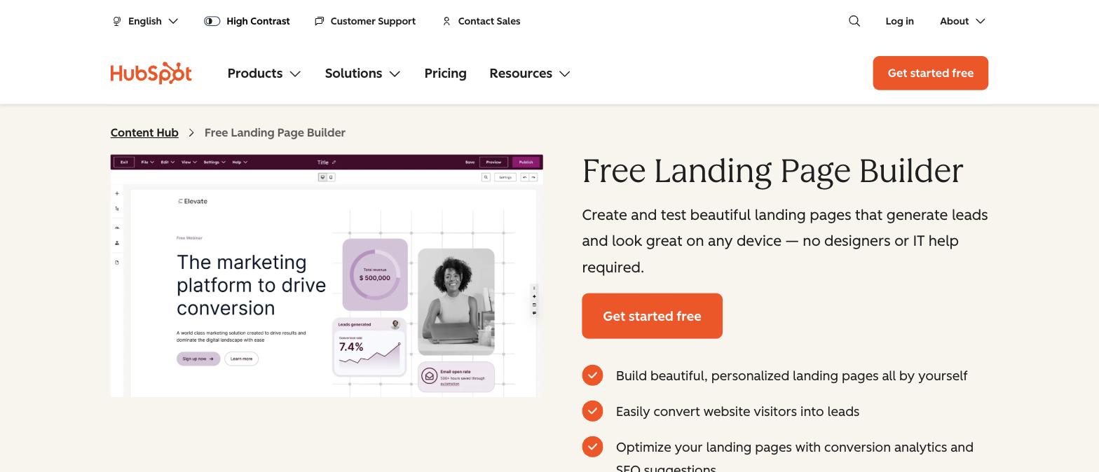 HubSpot free landing page builder in Content Hub HubSpot free landing page builder in Content Hub