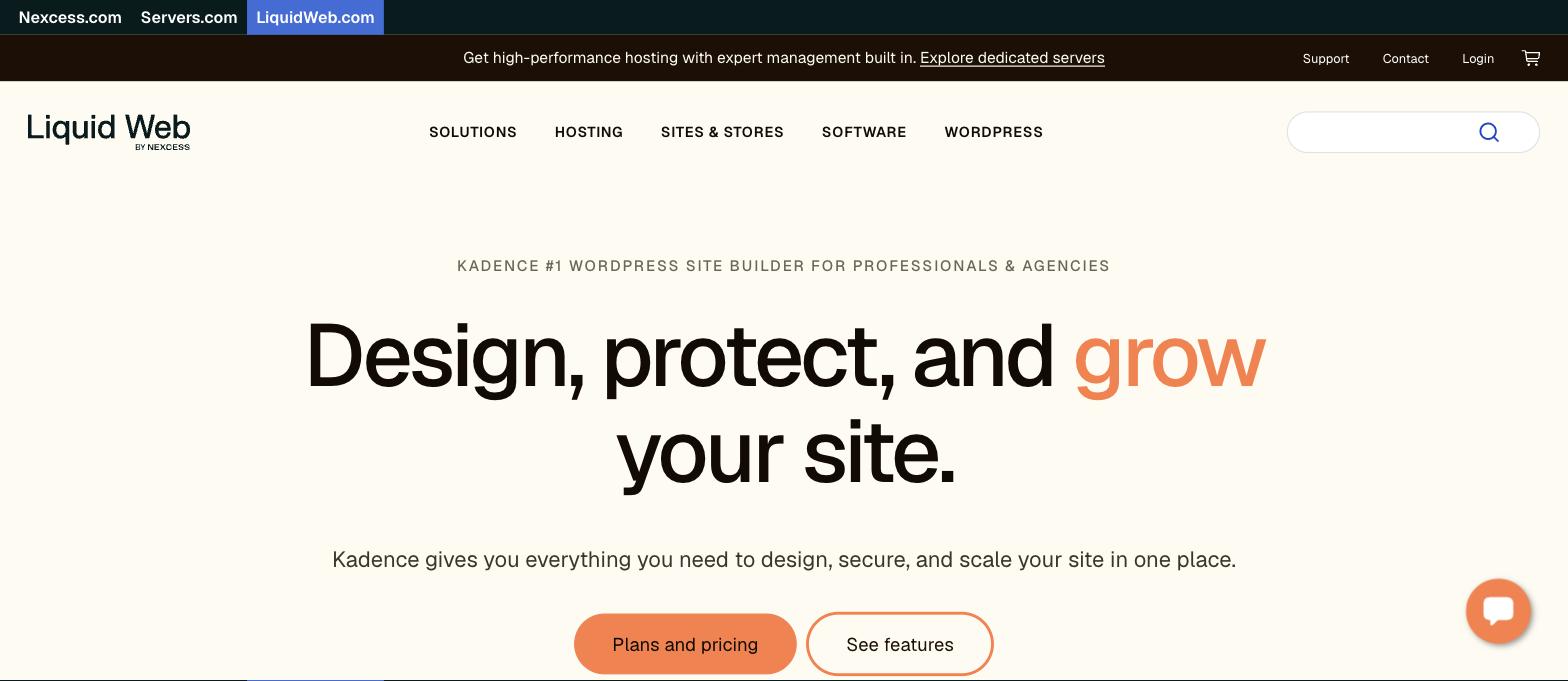 Kadence WordPress site builder page on Liquid Web Kadence WordPress site builder page on Liquid Web
