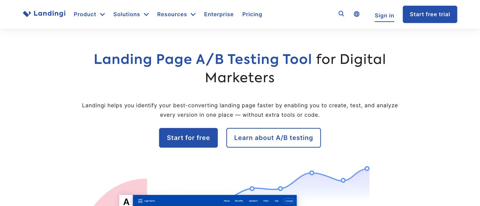 Landingi landing page A/B testing tool page Landingi landing page A/B testing tool page