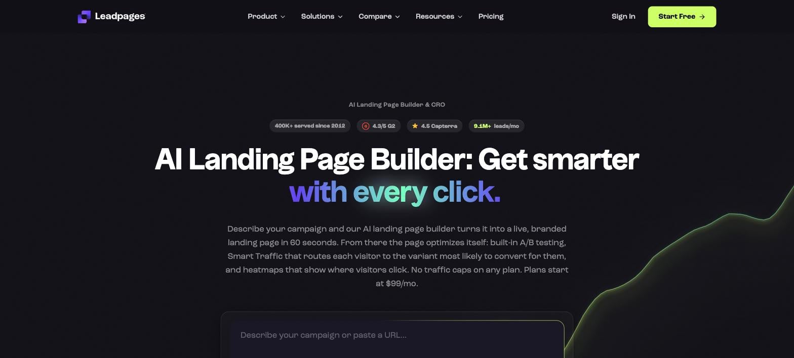 Leadpages AI landing page builder homepage Leadpages AI landing page builder homepage