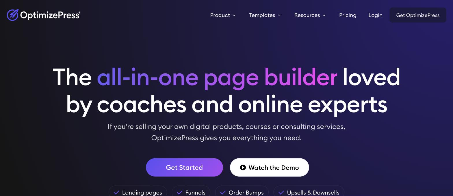 OptimizePress homepage, a WordPress page builder and funnel suite OptimizePress homepage, a WordPress page builder and funnel suite
