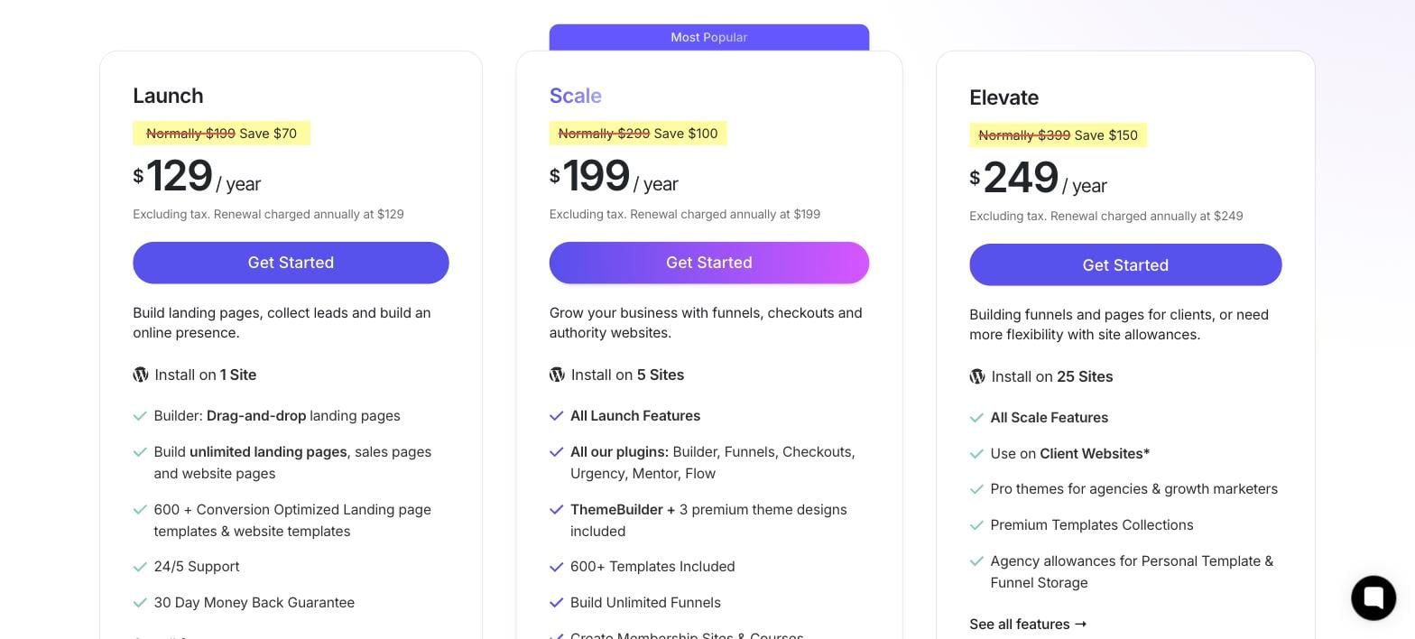 OptimizePress pricing: Launch $129, Scale $199 and Elevate $249 per year OptimizePress pricing: Launch $129, Scale $199 and Elevate $249 per year