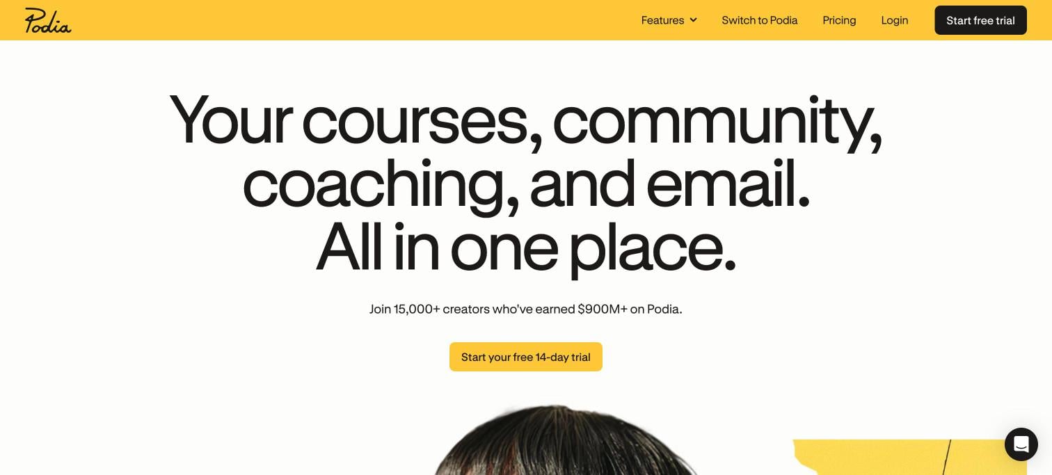 Podia homepage - SamCart Alternatives Podia homepage - SamCart Alternatives