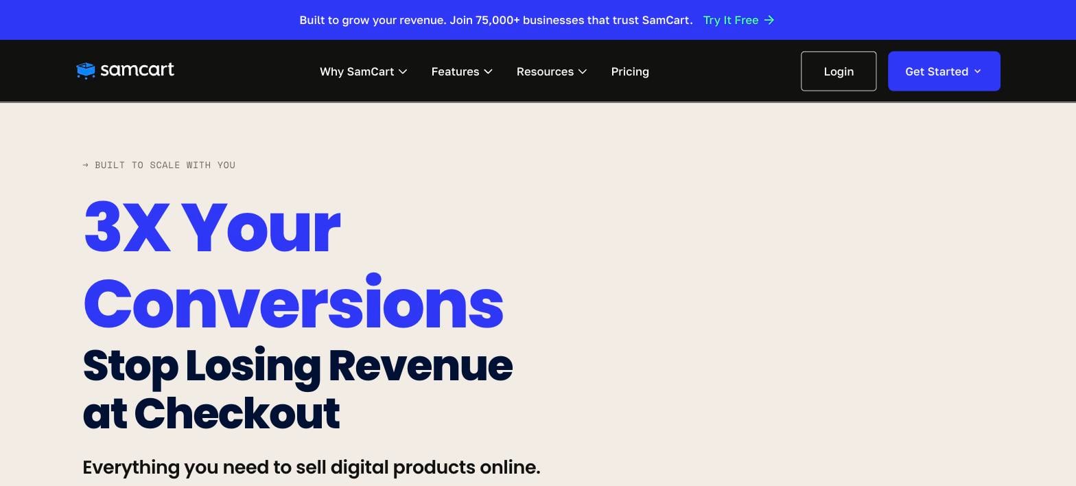 SamCart homepage - SamCart Alternatives SamCart homepage - SamCart Alternatives