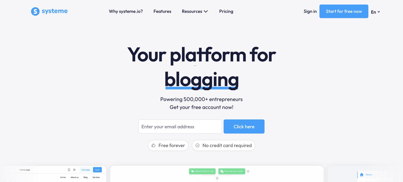 Systeme.io homepage - SamCart Alternatives Systeme.io homepage - SamCart Alternatives