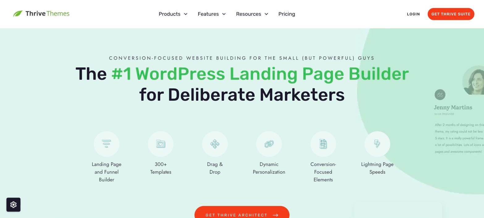Thrive Architect WordPress landing page builder homepage Thrive Architect WordPress landing page builder homepage