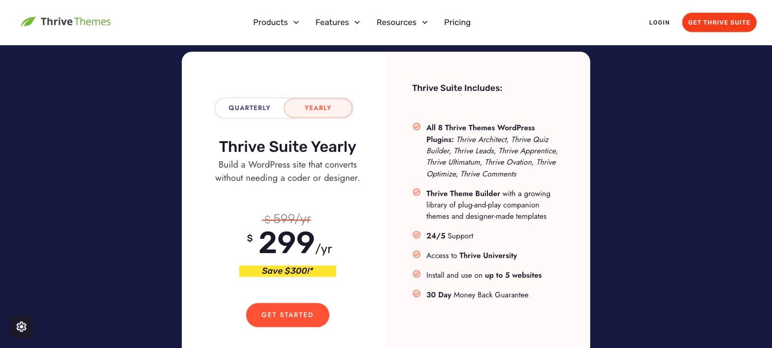 Thrive Suite yearly pricing at $299 for the first year Thrive Suite yearly pricing at $299 for the first year
